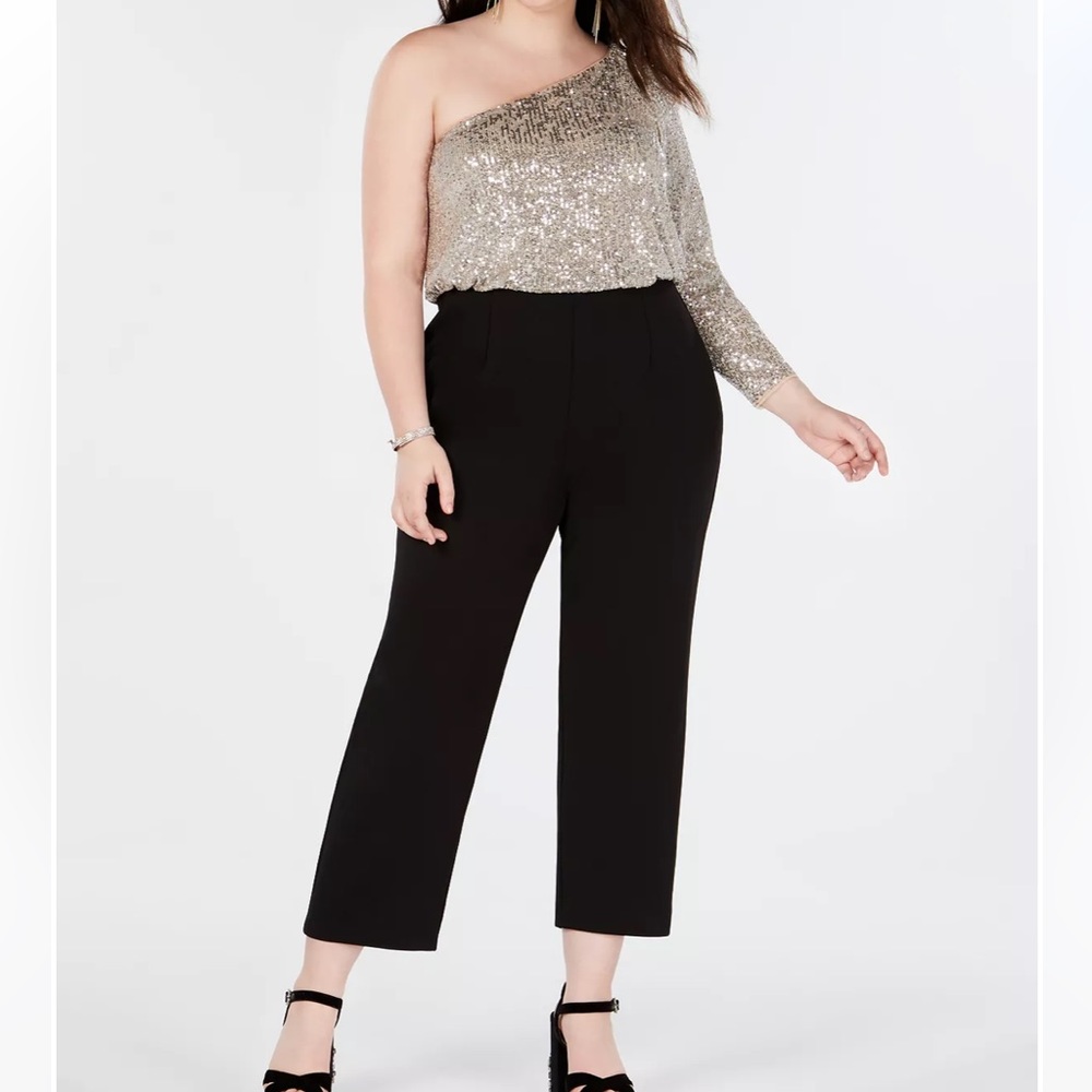 Adrianna Papell One Shoulder Sequin Jumpsuit